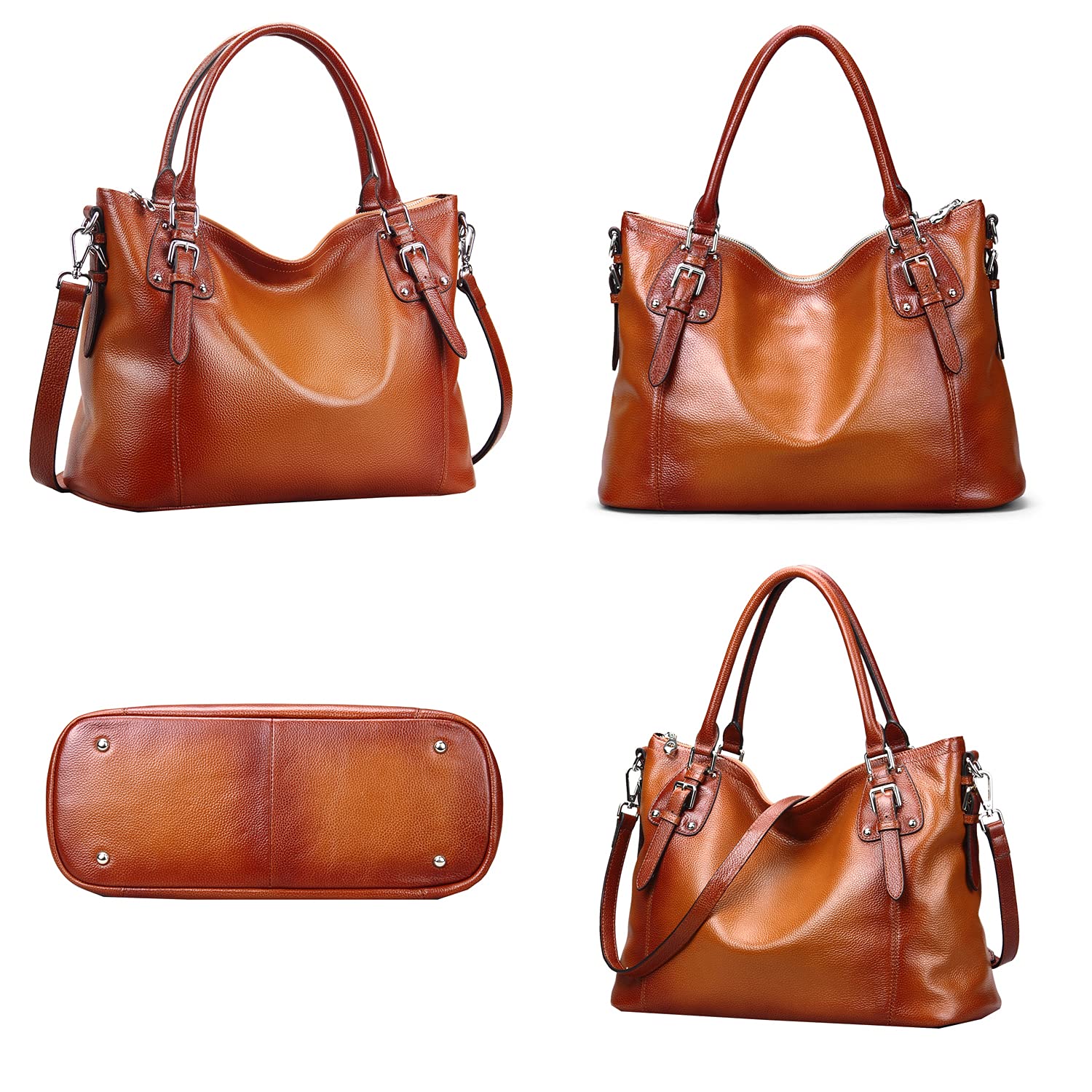 HESHE Genuine Leather Purses and Handbags for Women Tote Shoulder Bag Satchel Purse Top Handle Bags Hobo Crossbody Purse (Large,Sorrel)