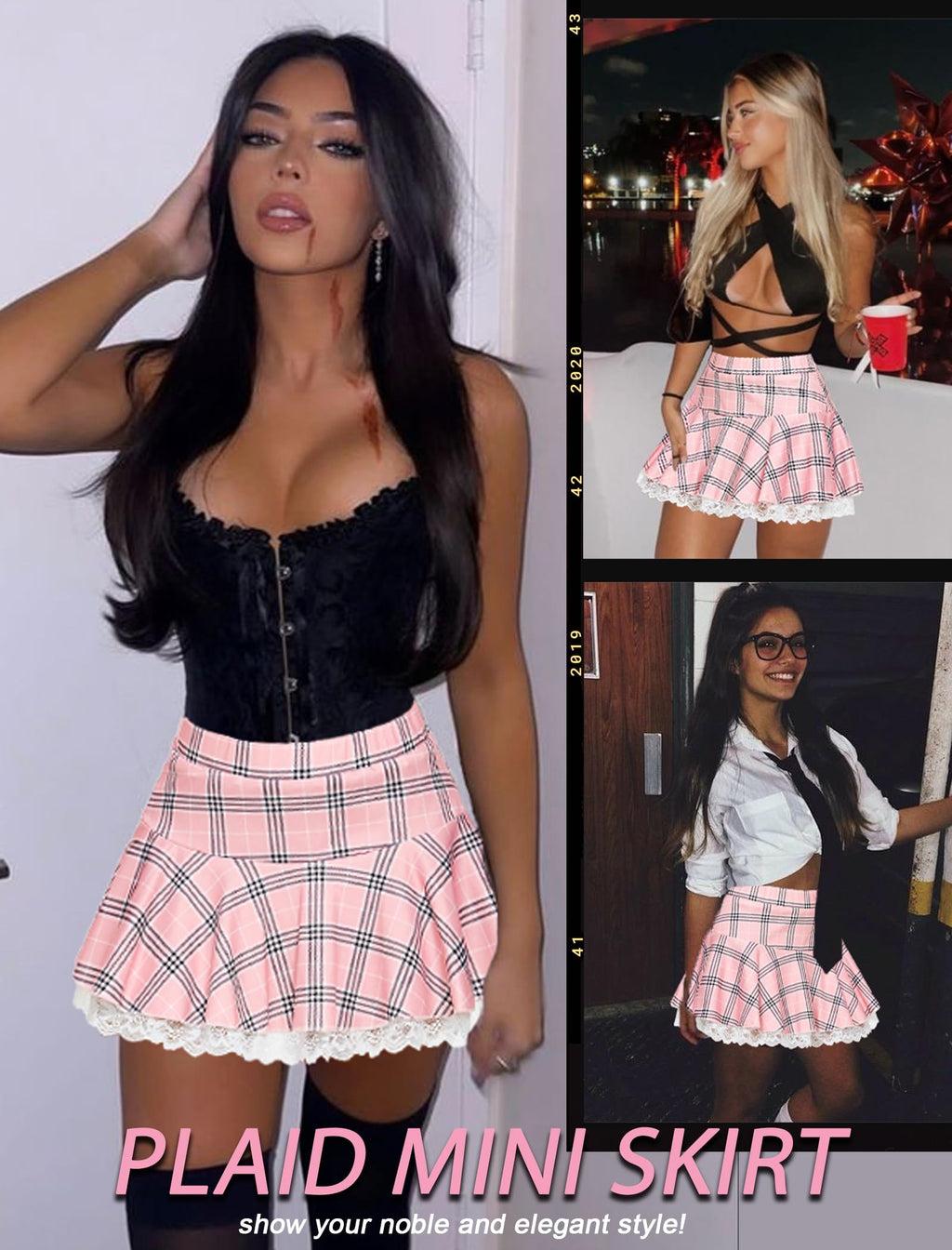 Avidlove Sexy Pleated Mini Skirt Lace Ruffle Skirt Solid Plaid Short Skirts
