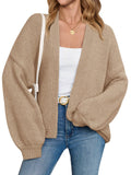 Saodimallsu Womens Open Front Cardigans Long Lantern Sleeve Oversized Chunky Knit Casual Fall Sweater Coat Light Brown