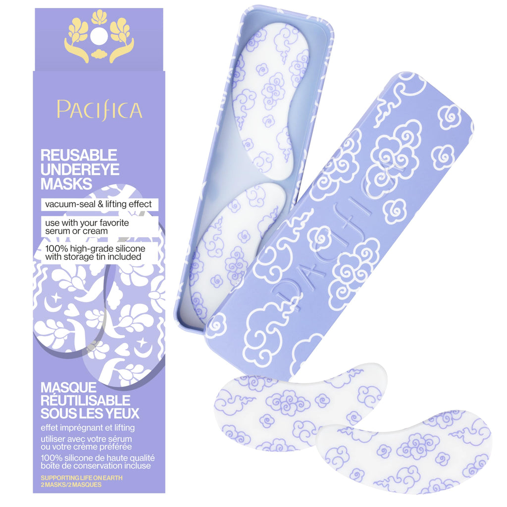 Pacifica Reusable Mask – Under Eye Mask Silicone Face Mask for Fine Lines & Dark Circles, Pair with Serum, Storage Tin Included, Vegan & Cruelty-Free, 2 Pieces