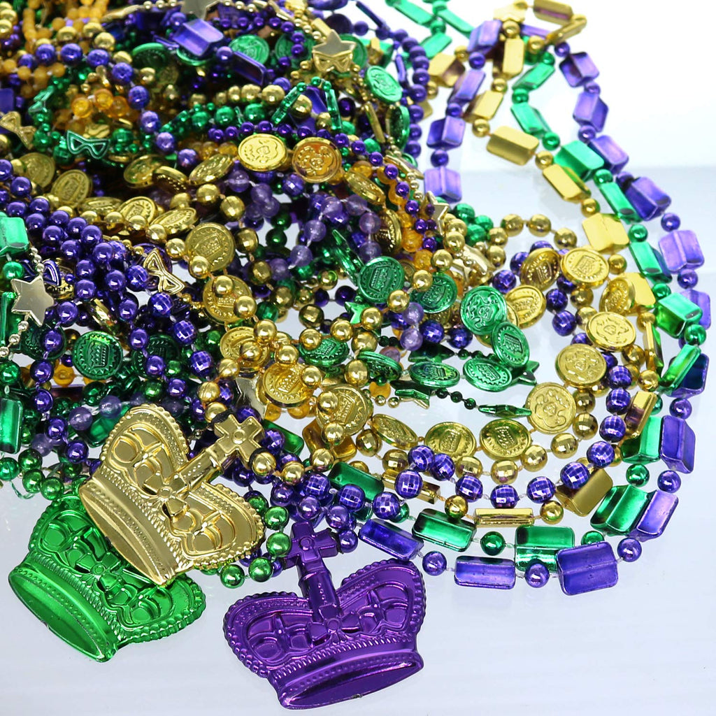 GiftExpress 100 Pcs Mardi Gras Metallic Bead Necklaces for Favors, New Year Parade, St Patrick Day Celebrations, Christmas Decorations, Tailgating, Gaysby Themed Party