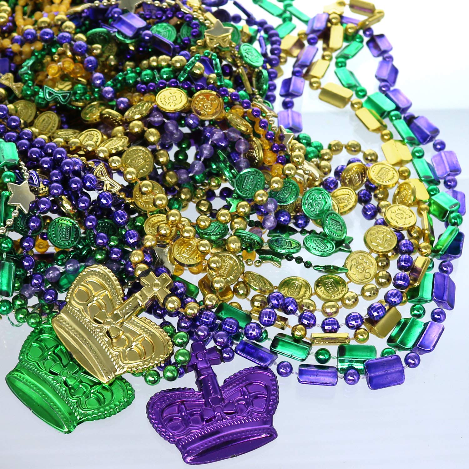 GiftExpress 100 Pcs Mardi Gras Metallic Bead Necklaces for Favors, New Year Parade, St Patrick Day Celebrations, Christmas Decorations, Tailgating, Gaysby Themed Party
