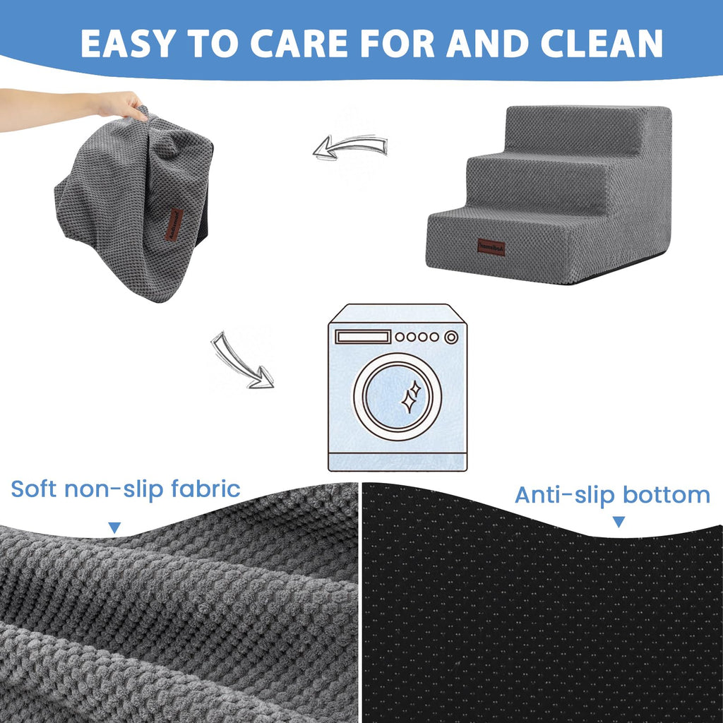 Aodisman Dog Stairs for Small Dogs, 3-Step Non-Slip Pet Stairs for Couch Sofa and Chair, Dog Bed Stairs for Puppy, Older Cat,Grey,13.6" H