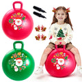 ZOOJOY Hopper Ball 2-Pack Set for Girls&Boys 3-8 with Free Hair Clips, Festive Red & Green 18in Bouncy Ball with Handle for Kids, Christmas Toys Indoor and Outdoor Play Includes Pumps