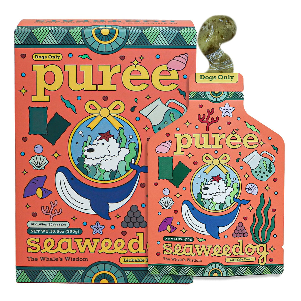 Seaweedog Lickable Purée Tubes, Vegan Squeeze Treats, Meal Topper for Picky Eaters, Vegan Seaweed Blend, Individually Wrapped 30g, Canned Pumpkin Puree Dog Alt