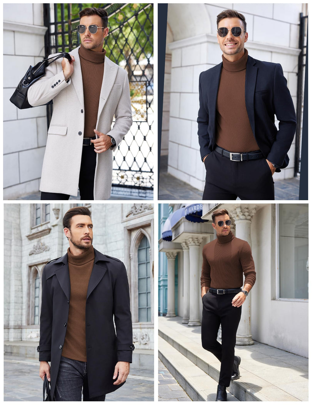 COOFANDY Men's Ribbed Turtleneck Sweater Casual Basic Long Sleeve Knitted Pullover Sweater Brown