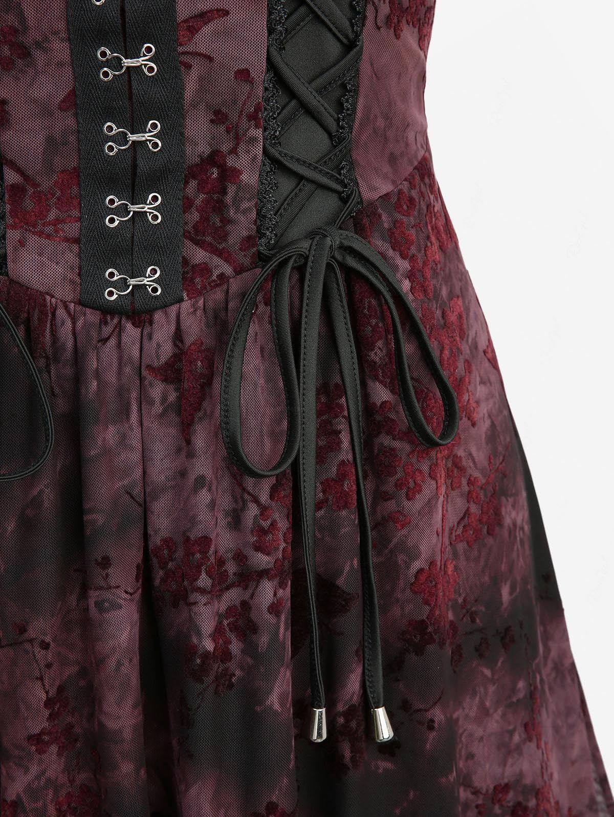 ROSE GAL Women Plus Size Renaissance Steampunk Corset Dress Flocking Ruffles Hook-and-Eye High Low Retro Victorian Goth Dress(Red_1/1X)