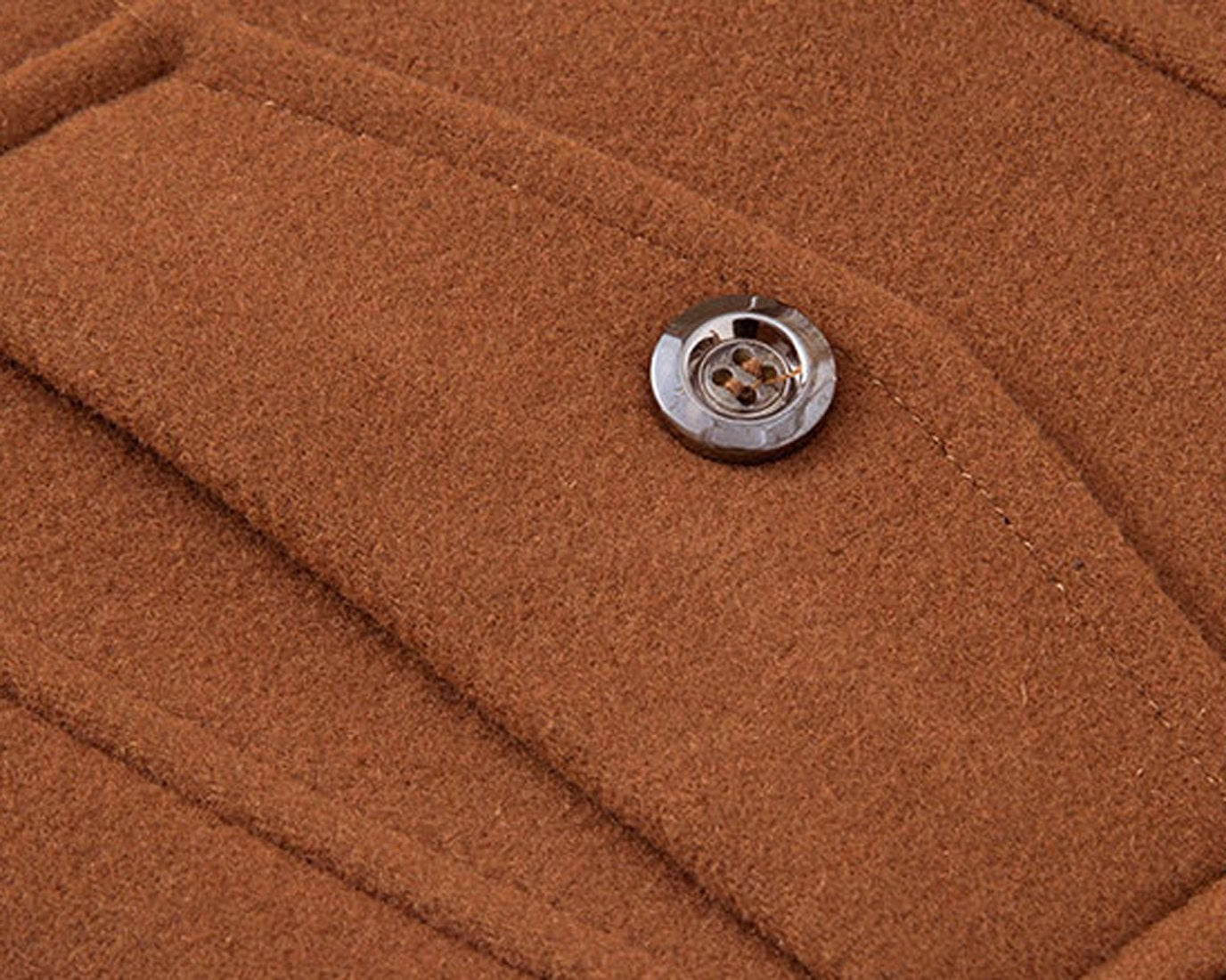 chouyatou Men's Stand Collar Wool-Blend Classic Pea Coat with Removable Inner Collar (Small, H36-Brown)