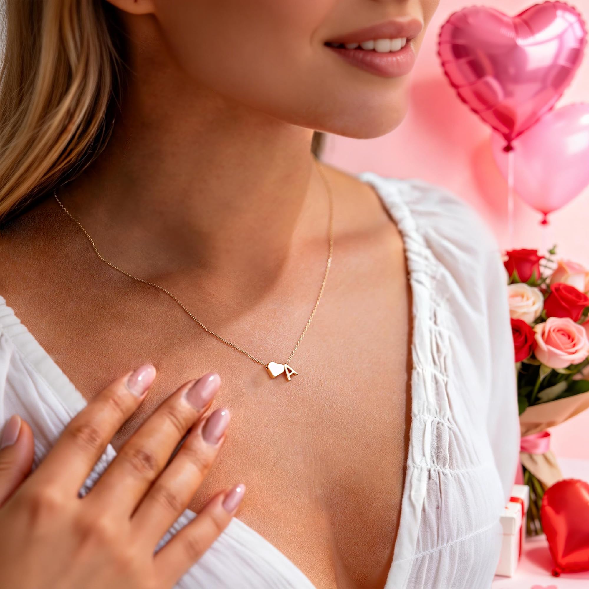 Turandoss Valentines' Gifts - Heart Initial A Necklaces for Women Trendy, Dainty 18K Gold Plated Heart Letter Necklaces Personalized Name Jewelry Valentines Gifts for Her Girlfriend Wife