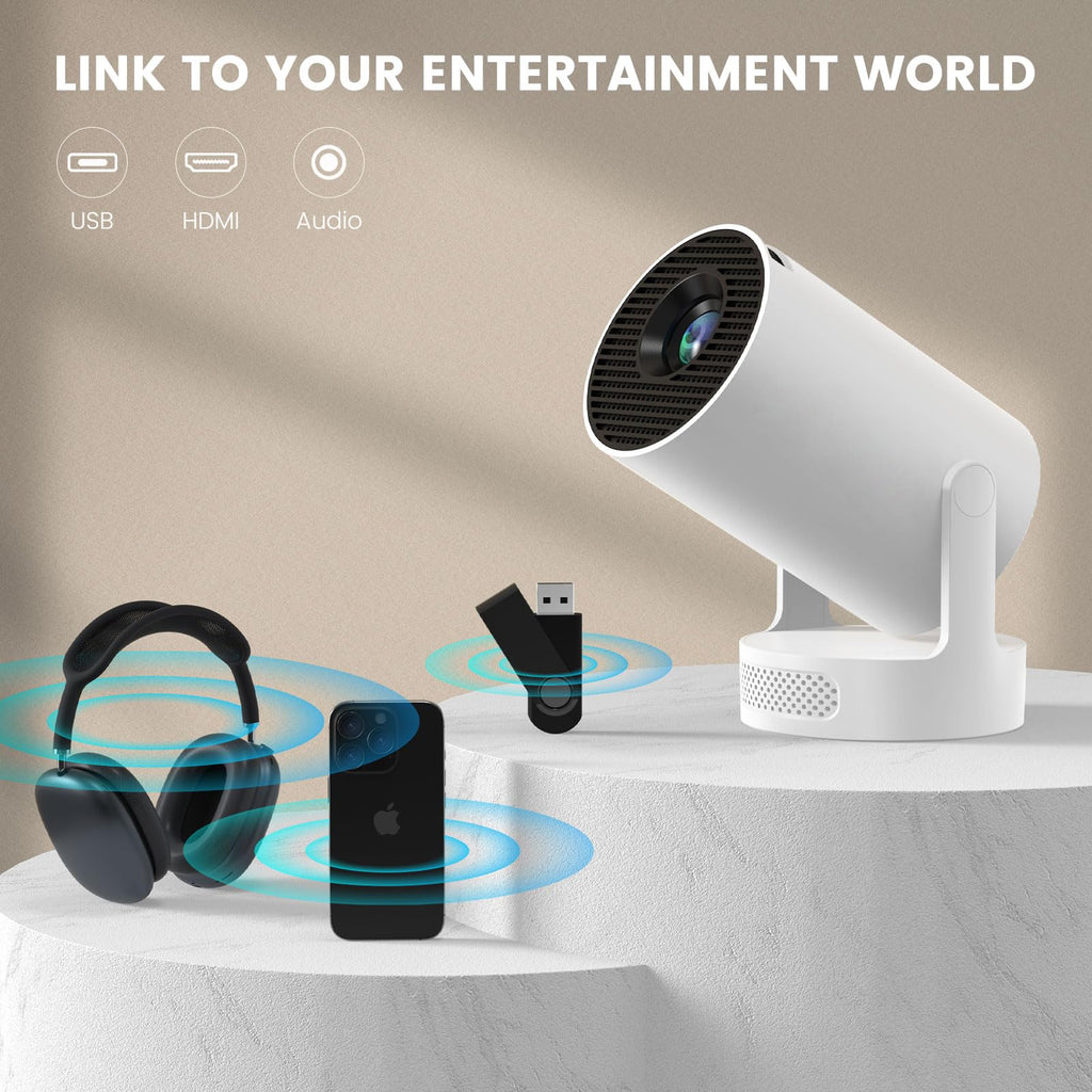 Mini Portable Projector with 4K Support, Bluetooth 5.4 WIFI6, 5watt Sound Base Speaker, 160 ANSI, Android 11, 210° Rotation , Auto Keystone Correction Video Projector HY300 ULTRA