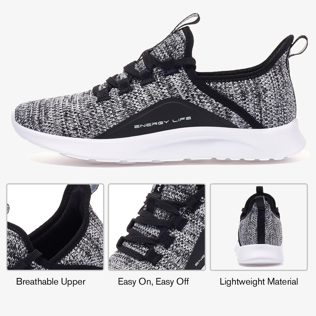 ALEADER Women's Energycloud Slip On Tennis Shoes Non Slip Athletic Sport Running Walking Shoes Black Gray Size 6 US