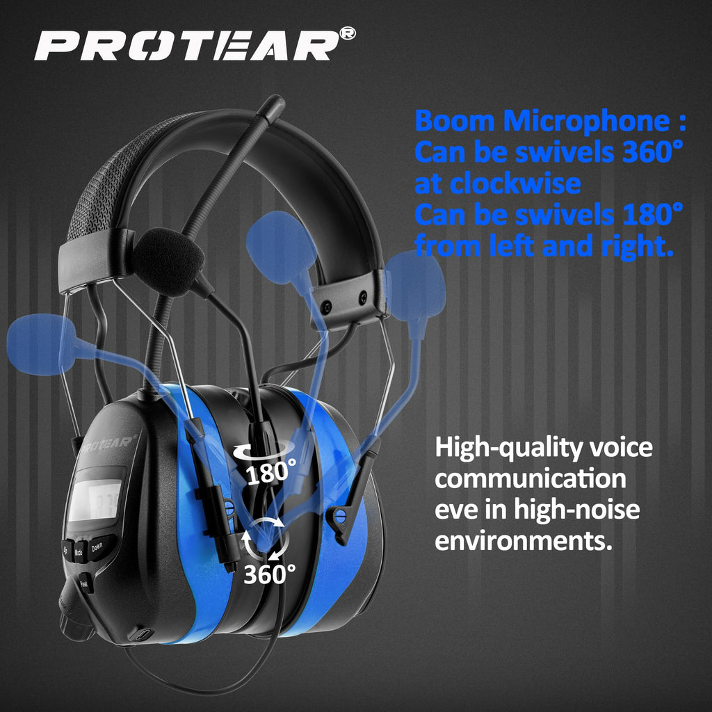 Upgraded Bluetooth 5.4 Radio Headphone with Gel Ear Pads,Ear Hearing Protection Earmuffs with Boom Mic,Rechargeable Battery,Digital AM/FM Radio Headphones for Mowing Yard Lawn Work Outdoor (Blue)