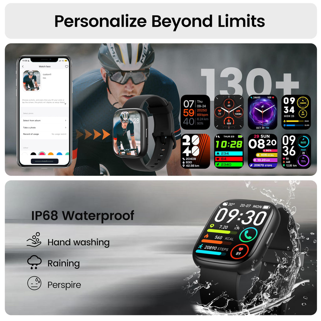 Smart Watch with Alexa Built-in, 1.83" HD Touchscreen Fitness Tracker with Bluetooth Calling, Fitness Watch with Heart Rate/Sleep Monitor, 120+ Sports Modes, IP68 Waterproof Smartwatch for Android iOS