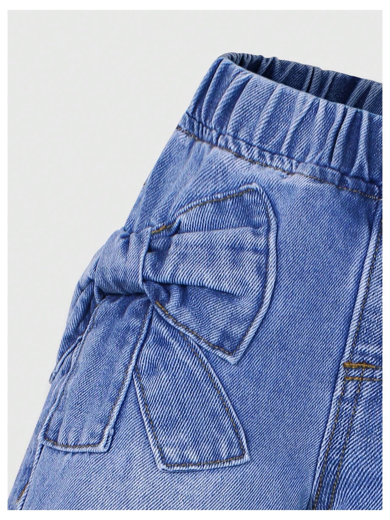 WDIRARA Toddler Girl's Bow Wide Leg Jeans Elastic High Waisted Denim Pants Medium Wash 4Y