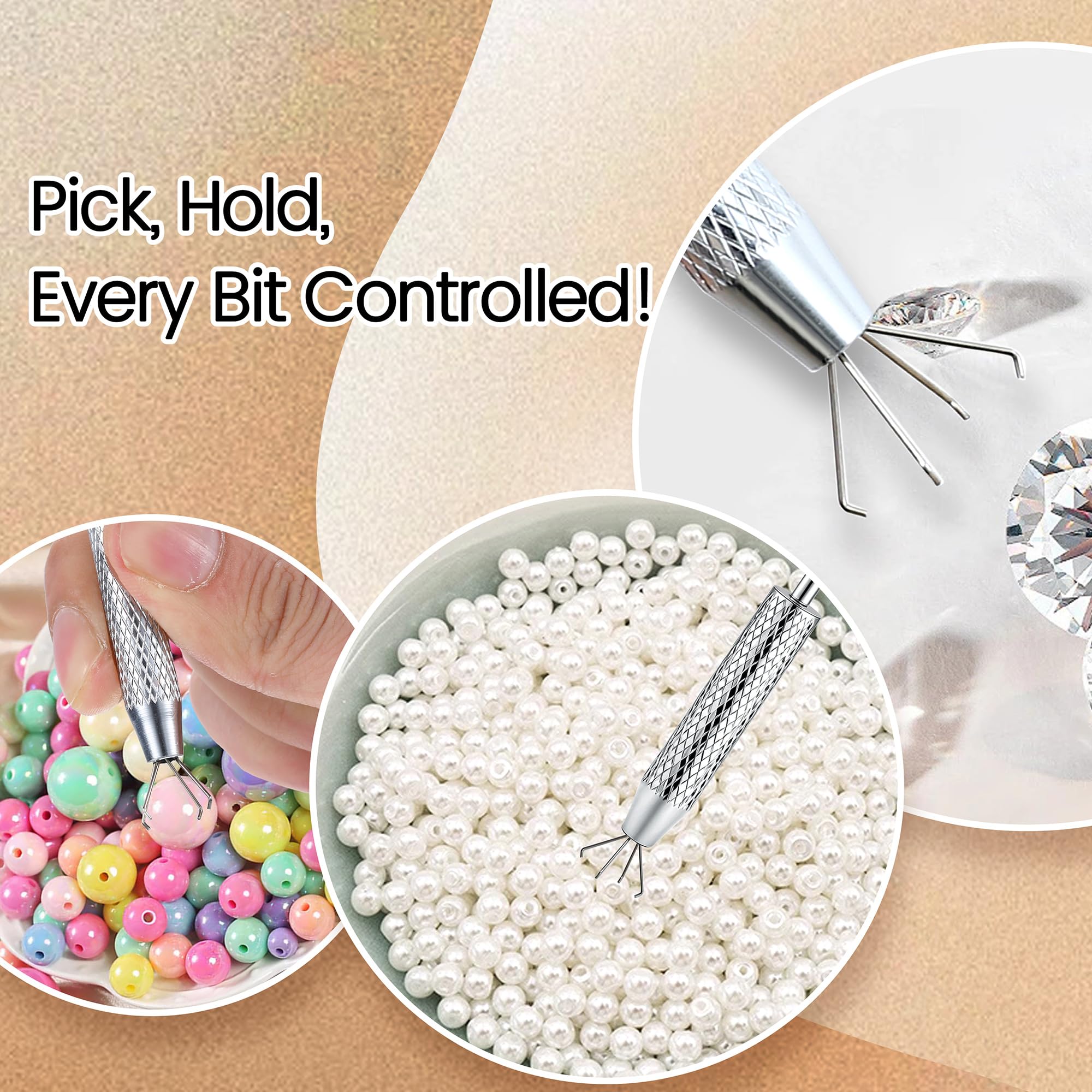GEMQUEEN Piercing Ball Grabber Reacher Tool - Stainless Steel Piercing Jewelry Tools 4 Claw Holder Removal Pick Up Assistant Tool for Changing Jewelry IC Chip Electronic Components Small Parts