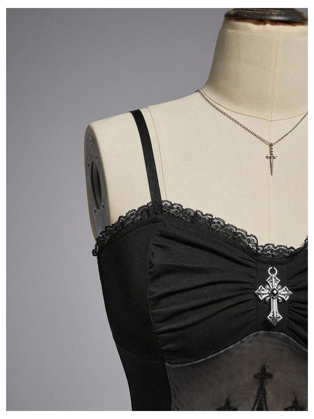 Verdusa Women's Gothic Graphic Sheer Mesh Camisole Tops Ruched Lace Y2K Going Out Tops Black Large