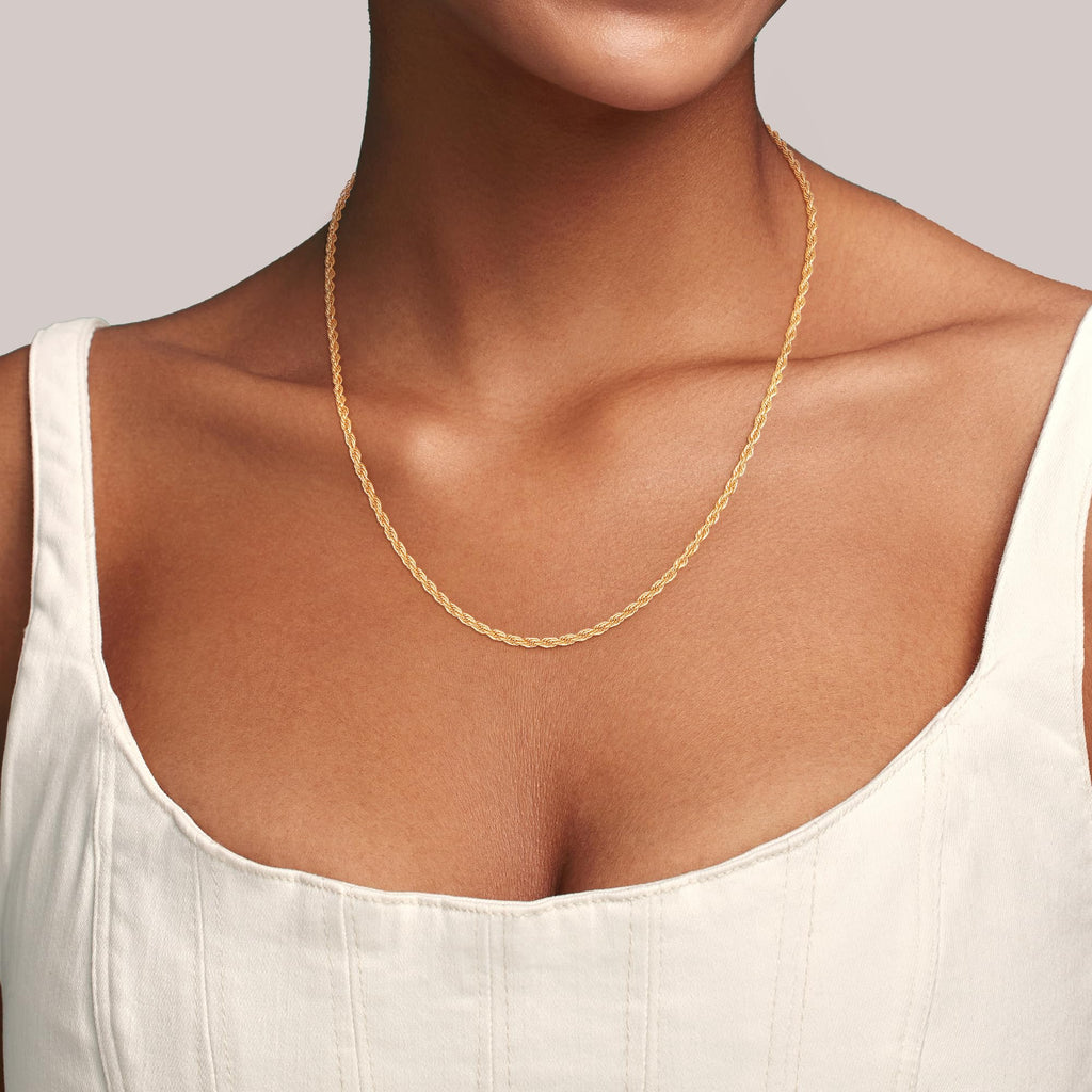 Jewlpire 14K Gold Plated Chain Necklace for Women, 2MM Rope Chains 14K Gold Plated Chain for Women Classic & Sturdy Women's Chains Necklace, 26 Inch