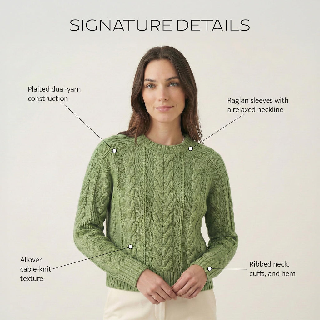 Pendleton Women's Cotton Cable Sweater – 100% Cotton, Classic Crewneck Top, Comfortable and Stylish Sweater with Ribbed Cuffs and Hem - Spruce,SM