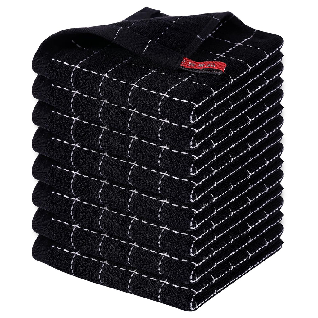 Homaxy 100% Cotton Terry Kitchen Dish Cloths, Ultra Soft and Absorbent Dish Towels for Kitchen, Suitable for Drying and Washing Dishes, 8 Pack, 12 x 12 Inches, Black