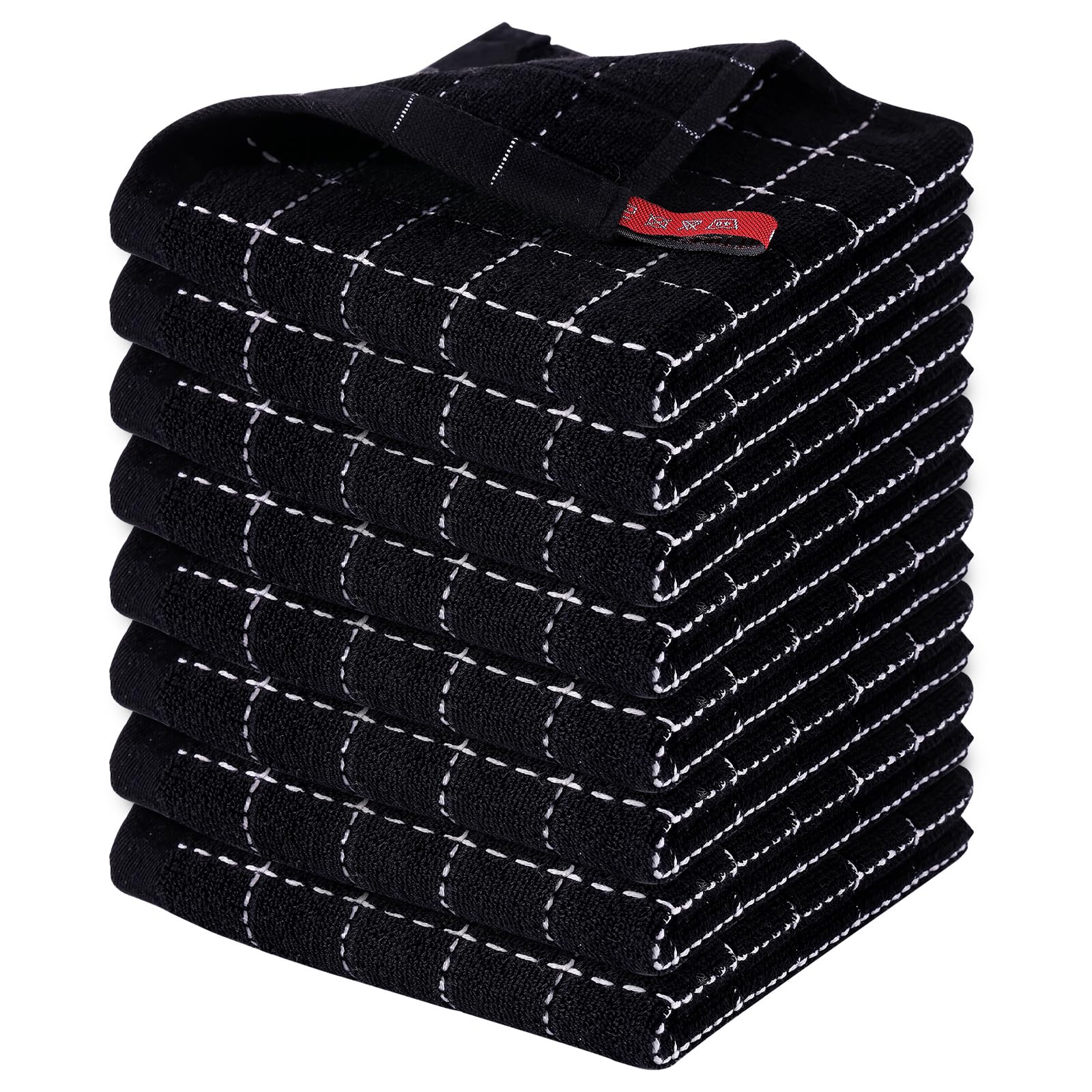 Homaxy 100% Cotton Terry Kitchen Dish Cloths, Ultra Soft and Absorbent Dish Towels for Kitchen, Suitable for Drying and Washing Dishes, 8 Pack, 12 x 12 Inches, Black
