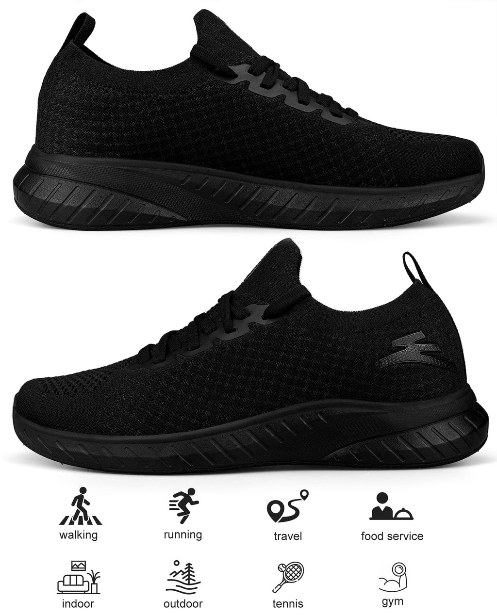 Puweco Mens Slip on Walking Shoes Non Slip Tennis Shoes Lightweight Gym Sneakers All Black Size 11.5