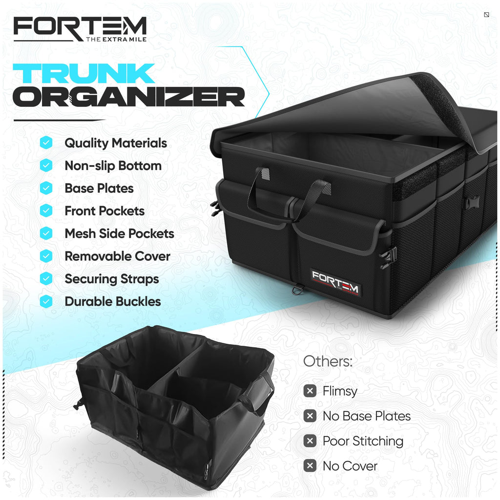FORTEM Trunk Organizer For SUV Car Trunk Organizer, Foldable Storage, Car Accessories for Women Men, Collapsible Bag, Perfect Christmas Gifts, 600D Oxford, Non Slip Bottom, Straps, Soft Cover (50L)