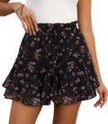LOMMOJ Shorts for Women Summer Casual Ruffle Chiffon Skorts Boho Mini Skirts Black Floral S