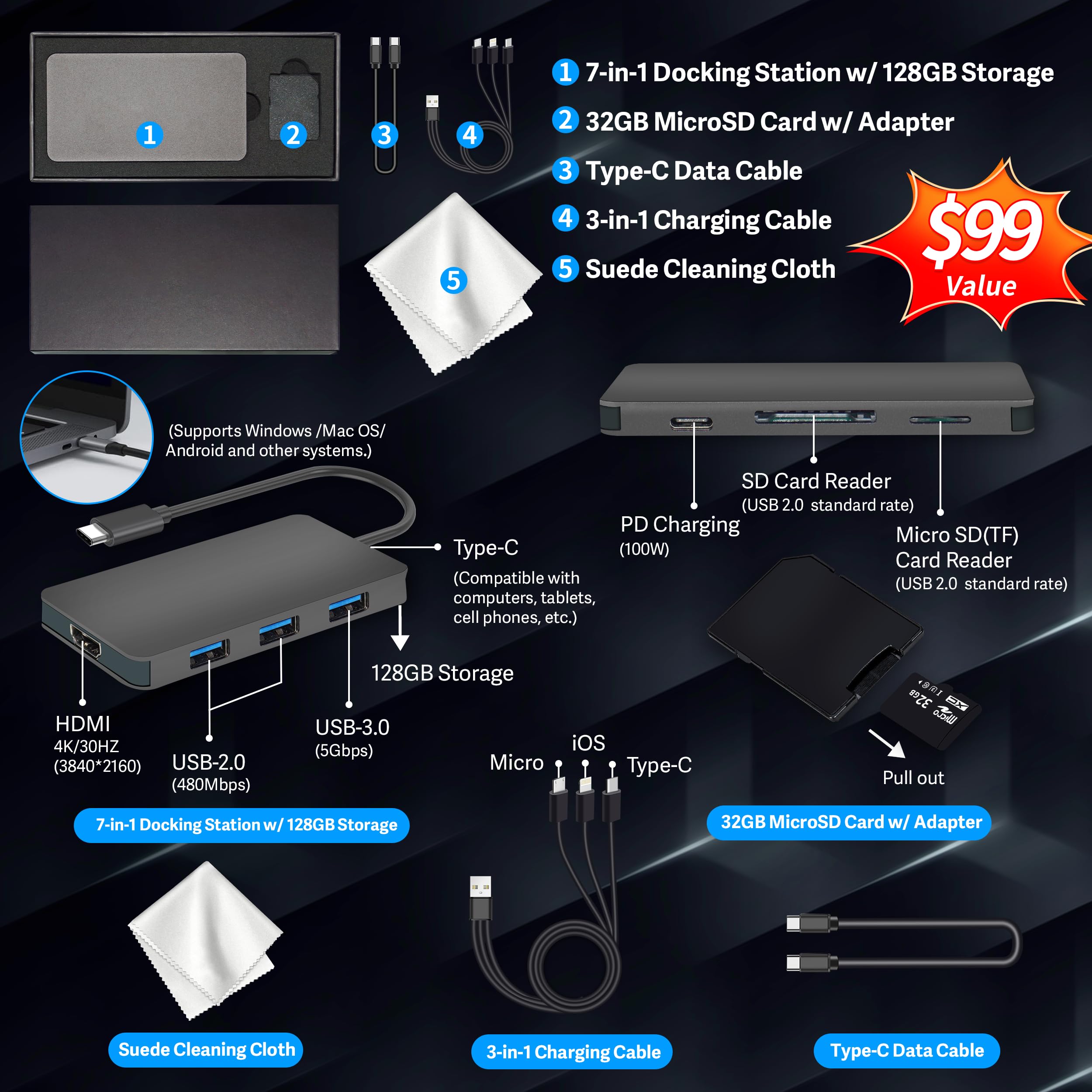 HP Stream 14" HD BrightView Laptop, Intel Celeron N150, 16GB RAM, 288GB Storage (128GB UFS + 160GB Docking Station Set), Intel UHD Graphics, 720p Webcam, Wi-Fi, 1 Year Office 365, Win 11 S, Silver