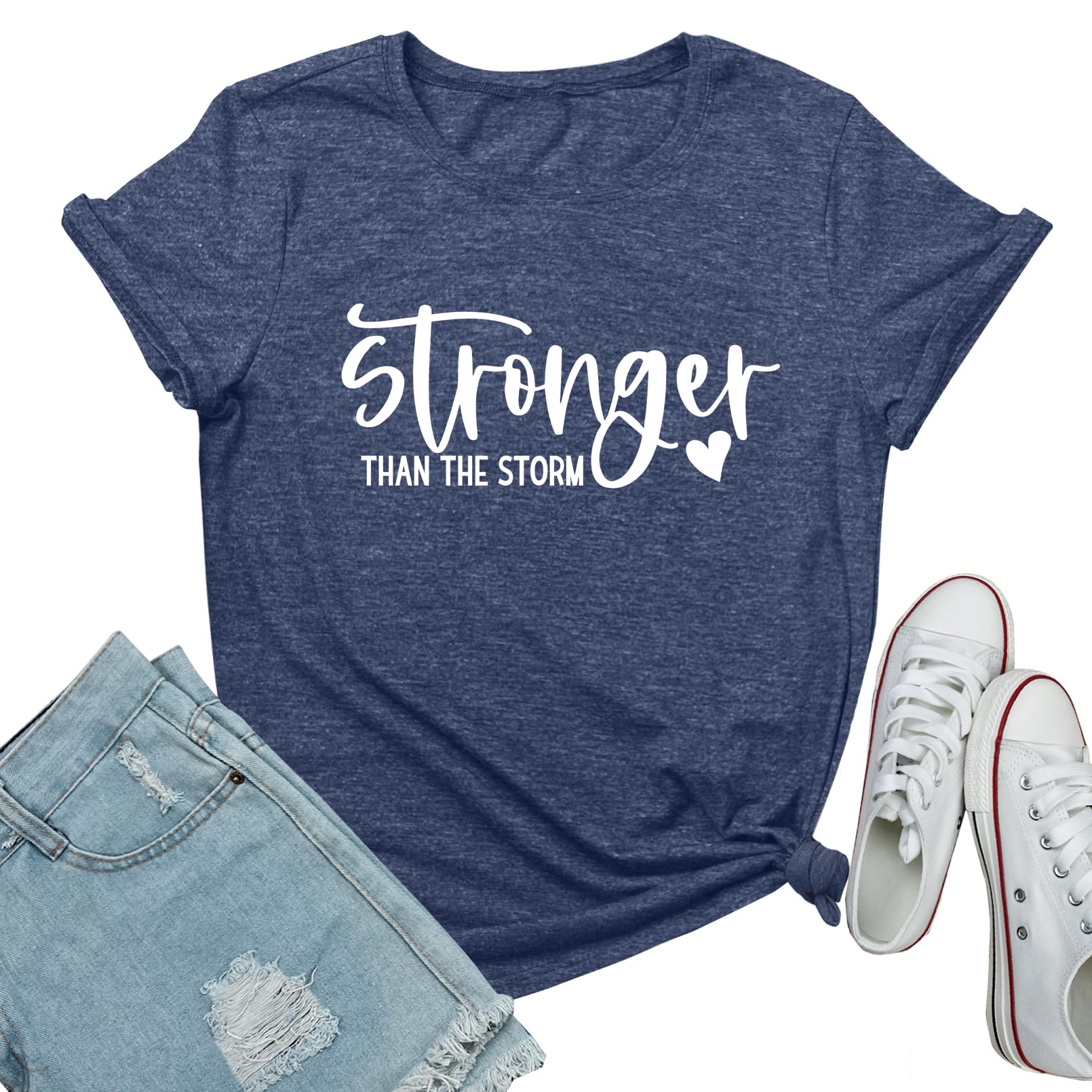 BLACKMYTH Women Cute Graphic Stronger Tee Shirts Heather Navy Medium