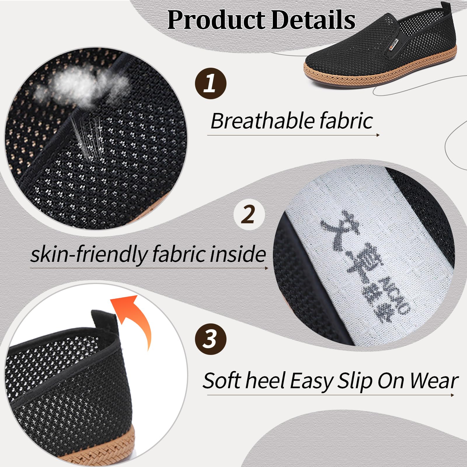 Wsvpeto Mens Slip on Canvas Loafers Casual Shoes Sneakers Comfy Walking Slipers Shoes Pain Relief for Men Black Fashion Breathable Loafers