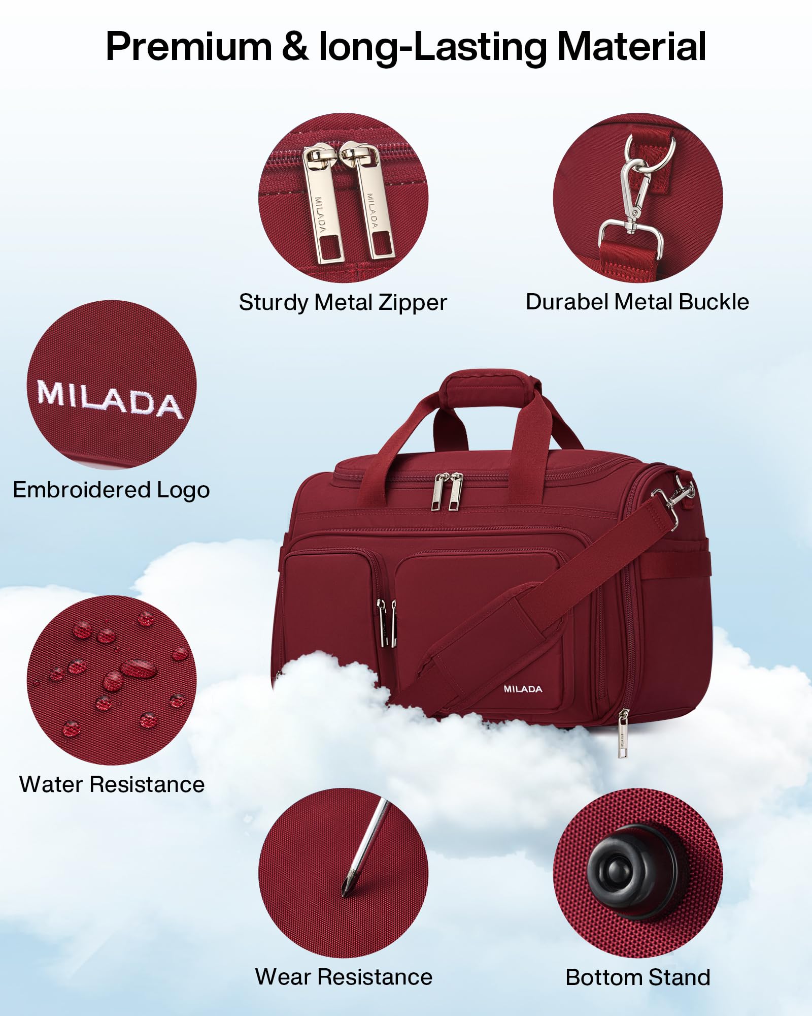 MILADA Underseat Carry On Luggage Bags for Travel Lightweight Foldable Carry On Bags for Airplanes Small Duffle Bag for Men Women TSA Approved Underseat Bag Travel Tote Bags, Burgundy
