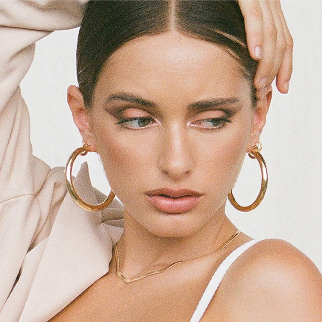 4mm Thick Gold Chunky Earrings Steling Silver Post Hoops Earrings For Women Hollow Tube Hoops Earrings Thick Golden Hoop Earrings Hypoallergenic Lightweight Gold Hoop Large Earrings 20/30/40/50/60MM