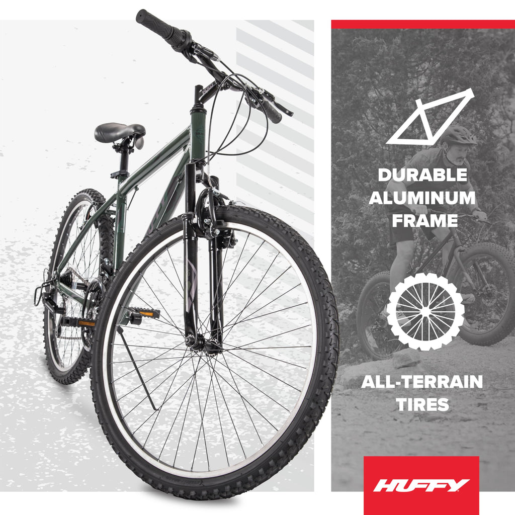 Huffy Hardtail Mountain Trail Bike 24 inch, 26 inch, 27.5 inch, 26 Inch Wheels/17 Inch Frame, Military Green Gloss