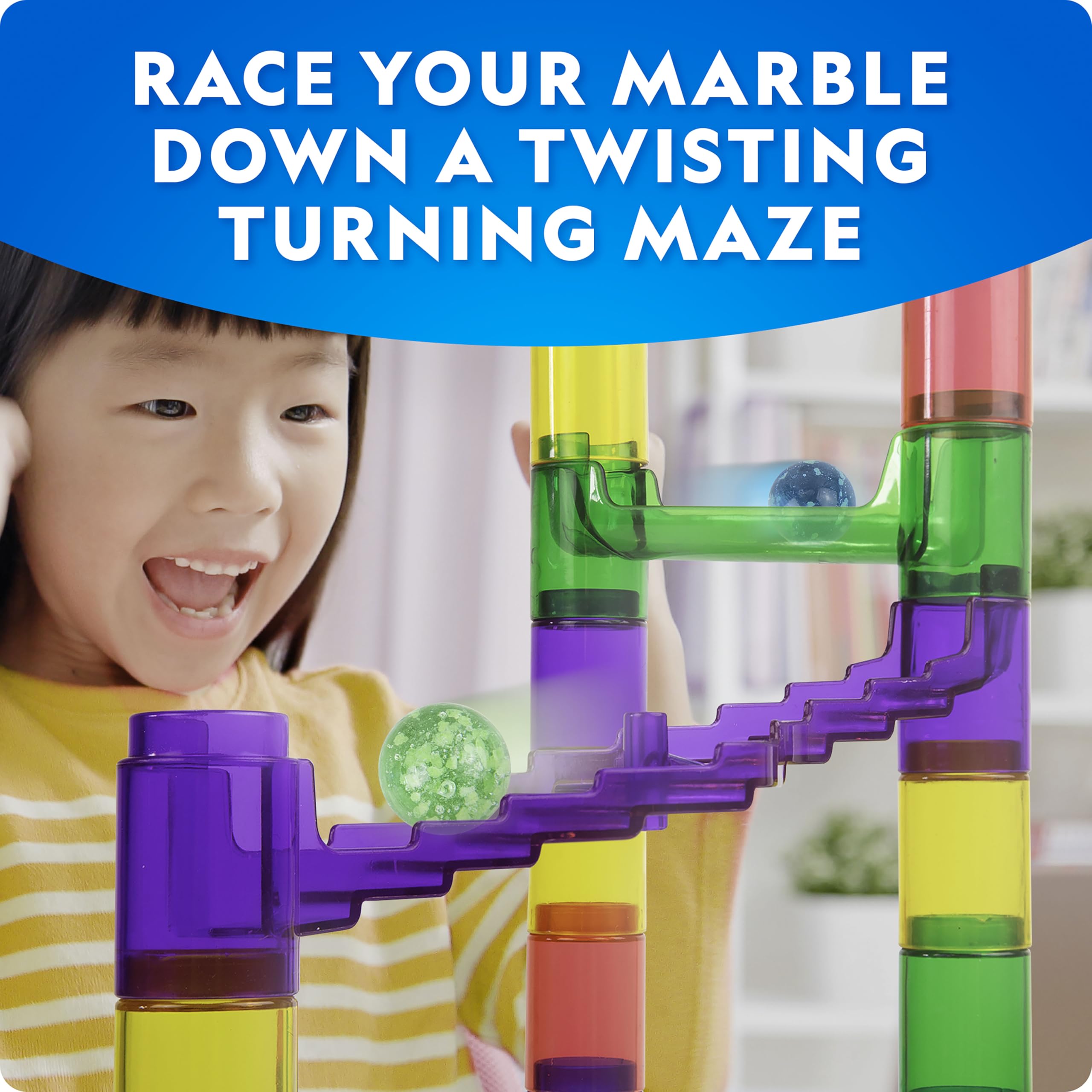 NATIONAL GEOGRAPHIC Glowing Marble Run – Construction Set with 15 Glow in The Dark Glass Marbles & Storage Bag, STEM Gifts for Boys and Girls, Building Project Toy (Amazon Exclusive)