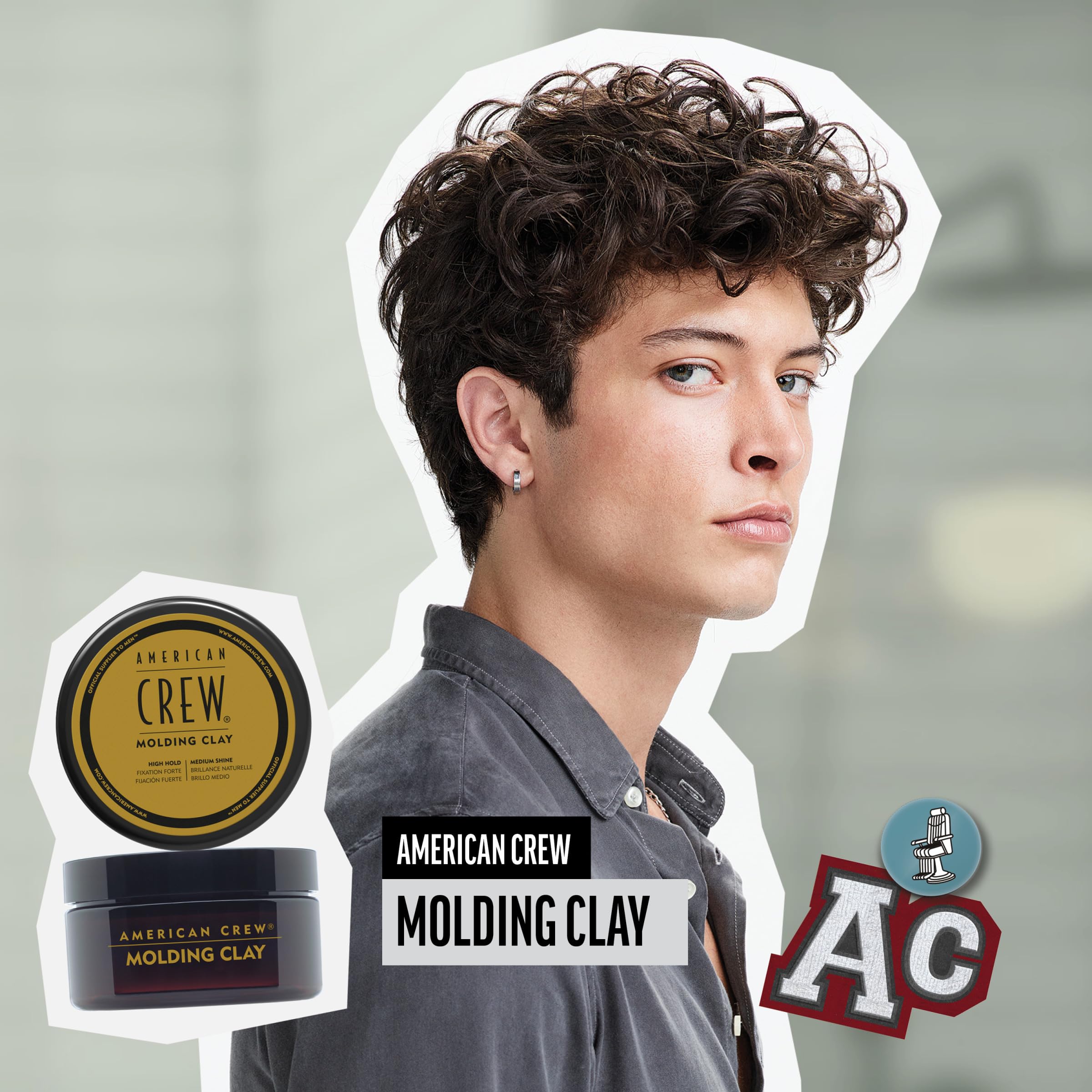 American Crew Men's Hair Molding Clay, Like Styling Gel with Strong Hold & Medium Shine, 3 oz
