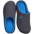 VeraCosy Men's Two-Tone Memory Foam House Slippers Indoor Outdoor Durable Rubber Sole (Dark Gray/Blue, 11-12 US)