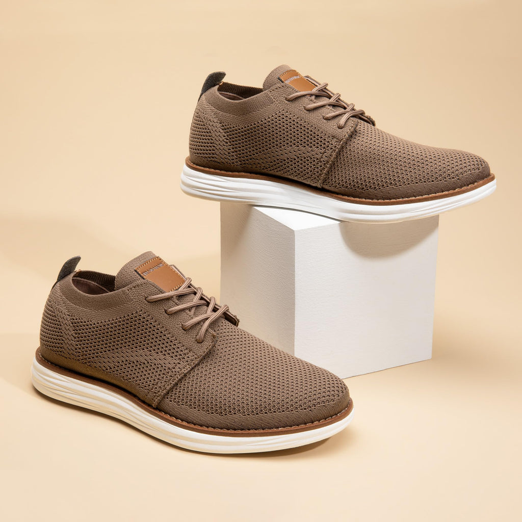 Bruno Marc Men's KnitFlex Breeze Mesh Oxford Sneakers - Breathable Business Casual Shoes Lightweight & Comfortable Walking Shoes for Men, Size 9,Light/Brown,GRAND-01