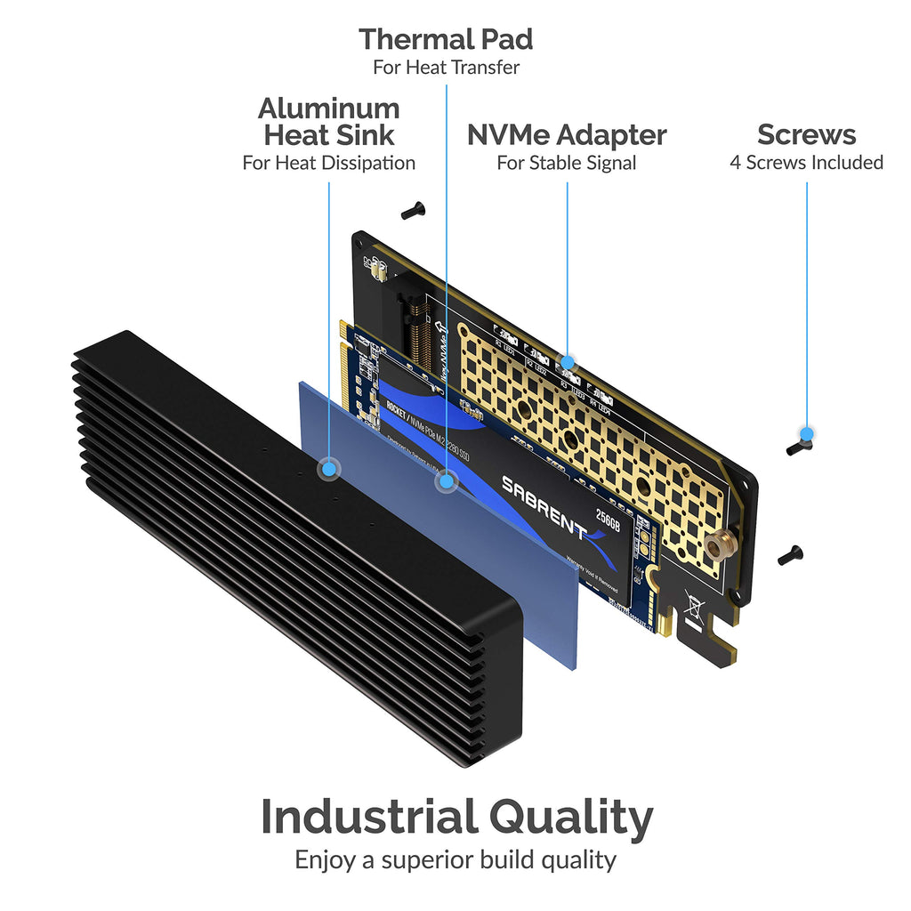 SABRENT M.2 NVMe SSD to PCIe X16/X8/X4 Adapter Card with Aluminum Heatsink, Easy Install, Supports 2230/2242/2260/2280, Not Compatible with SATA or PCIe x1 (EC-PCIE)
