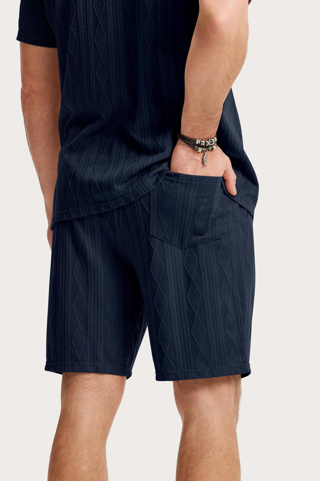JMIERR Mens 2026 Casual 2 Piece Outfits Lounge Sets Jacquard Knit Short Sets Golf Short Sleeve Outfits for Beach Vacation