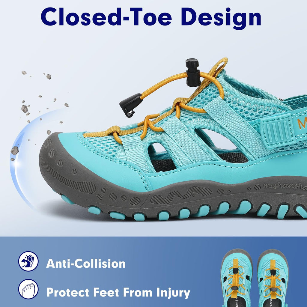 Mishansha Kids Outdoor Sport Sandals Closed Toe Adjustable Boys Girls Hiking Sandals Non-Slip Quick-Dry Water Sandal for Toddler Size 7.5 Cerulean Blue
