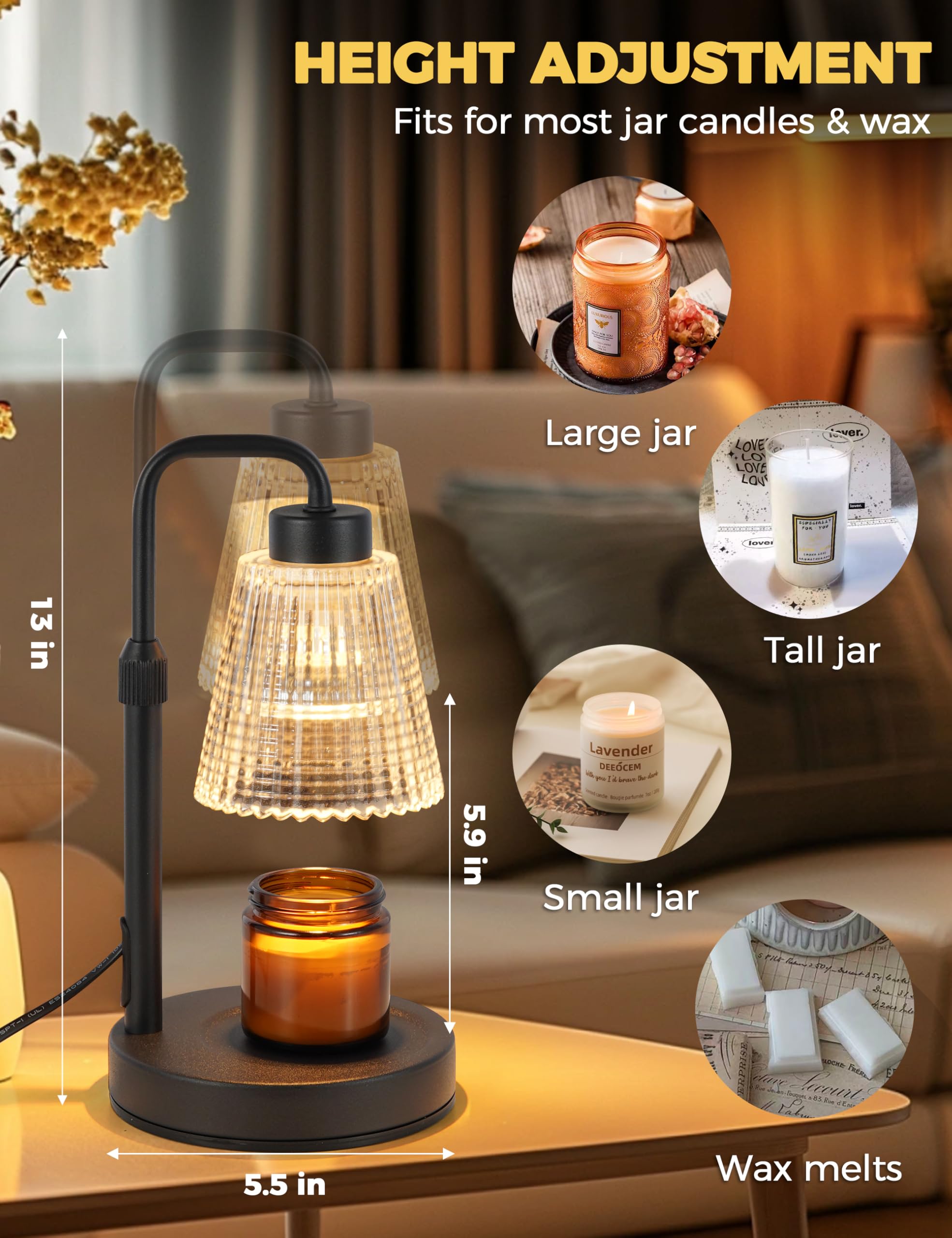 GODONLIF Candle Warmer Lamp with Timer Dimmable, Birthday Gifts for Women Mom, House Warming Gifts New Home Decor, Wax Melt Warmer for Jar Candles with 2 Bulbs