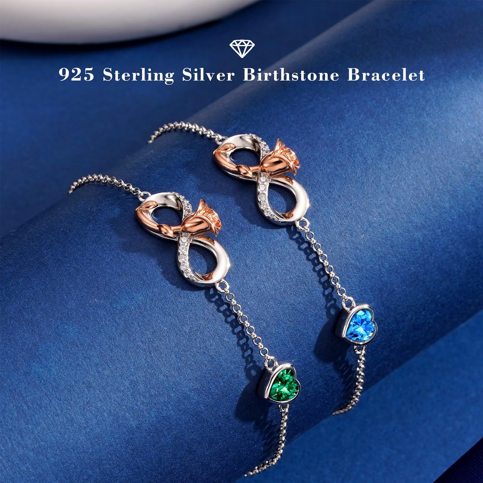 Iefil Mothers Day Gifts for Wife - Infinite Rose Heart Bracelets, 925 Sterling Silver May Birthstone Bracelet, Emerald Bracelet, Anniversary Birthday Gifts for Women Wife Girlfriend