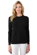 JENNIE LIU Women's 100% Pure Cashmere Crew Neck Sweater, Tight Knit Cozy Soft Hand Washable Long Sleeve Pullover (Small, Black)