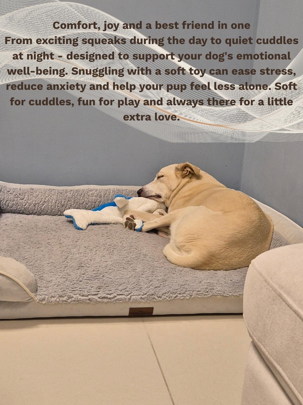Crinkle Dog Toy – No stuffing Squeaky Dog Toy for Small, Medium & Large Breeds, Interactive Tough Toy Set - Ideal for Chewing, Teething & Fetch, Durable Pet-Safe Materials - Soft Blue Plush, Large