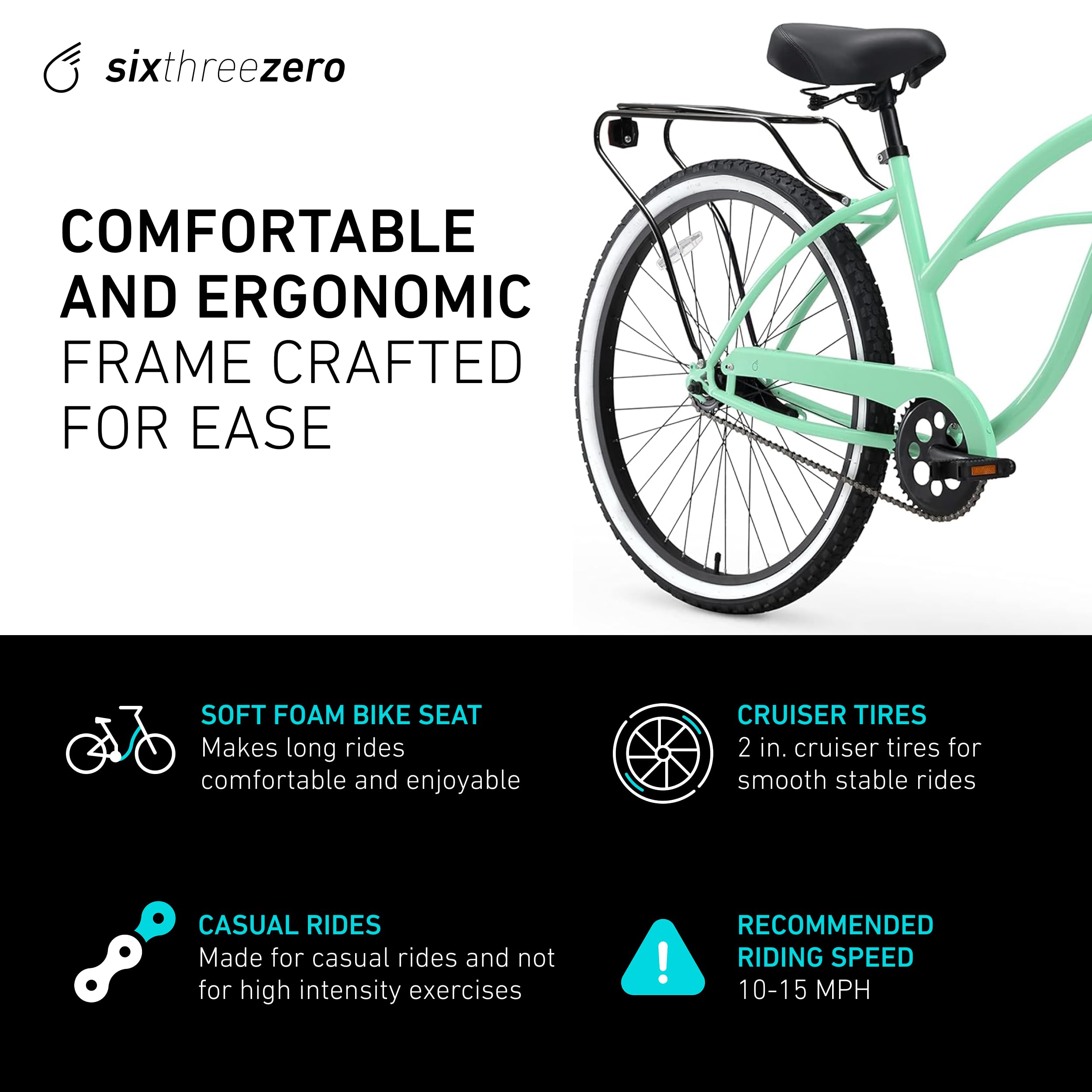 sixthreezero Around The Block Women's Beach Cruiser Bike, Hybrid Bicycle with Rear Rack