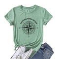 Graphic T-Shirts for Women Hiking Camping Trip Compass Printed Vintage Summer Casual Tees Holiday Workout Tops (Light Green, XL)