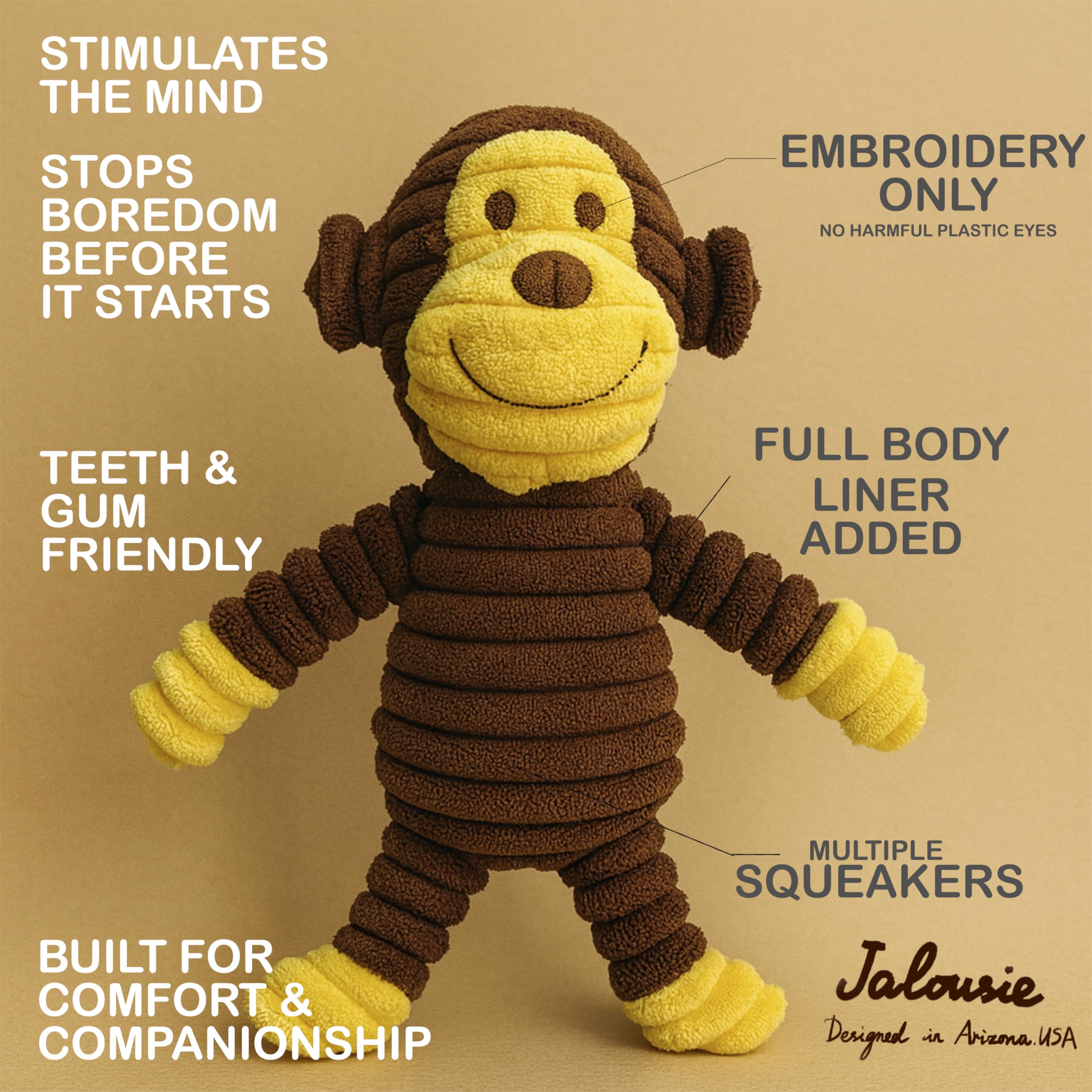 Jalousie Plush Toys Assortment Value Bundle Puppy Pet Mutt Squeak Toy for Medium Large Dogs (5 Pack Corduroy)
