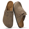 Project Cloud Mens Clogs - 100% Full Grain Genuine Leather Clogs for Men with Memory Foam Insole and Arch Support Natural Cork Footbed - Non Slip Mules Mens Slippers (Brooklyn, TAUPSUEDE, 11)