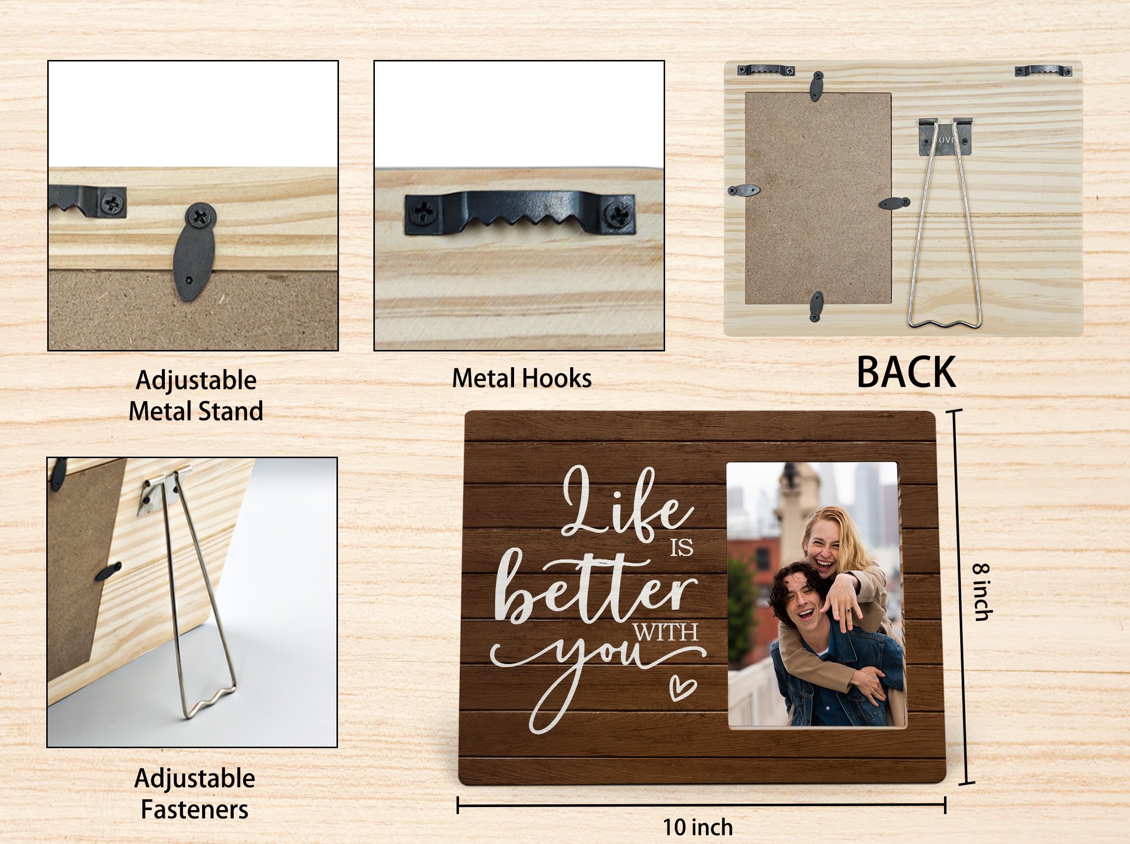 MAQIKA Wedding Picture Frame, Couples Picture Frames, Love Wedding Valentines Gifts, Engagement Gifts for Couples Newly Engaged, Life is Better with You Wood Photo Frame for 4x6 Photos