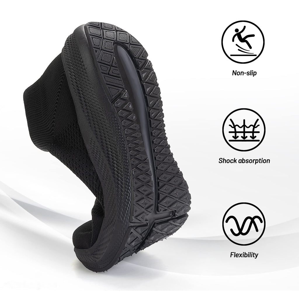 Womens Slip on Walking Shoes Comfort Lightweight Breathable Sock Shoe Non-Slip Mesh Casual Fashion Tennis Running Sneakers Black